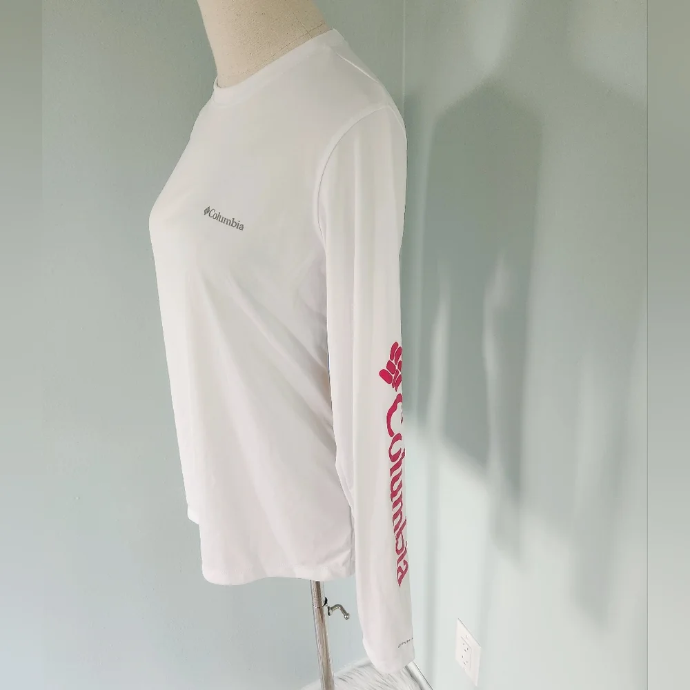 NWT Columbia Women's White/Pink Omni-Shade Long-Sleeve Shirt - Size Medium - Picture 2 of 9